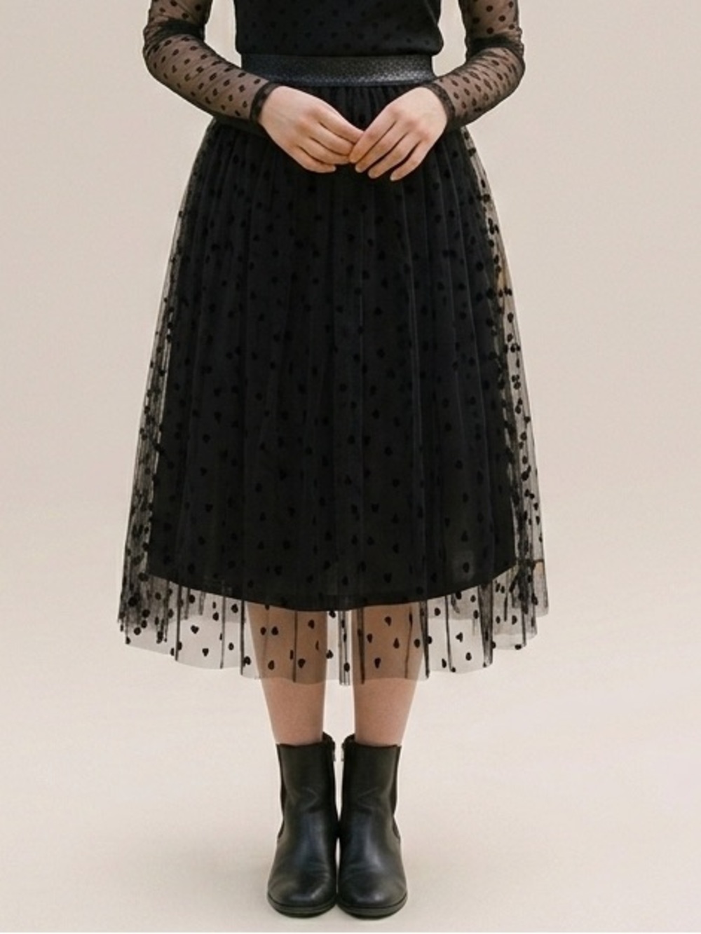 Women Fairy black Tulle Skirt Elastic Waist Midi A-line Mesh Skirt XSMALL